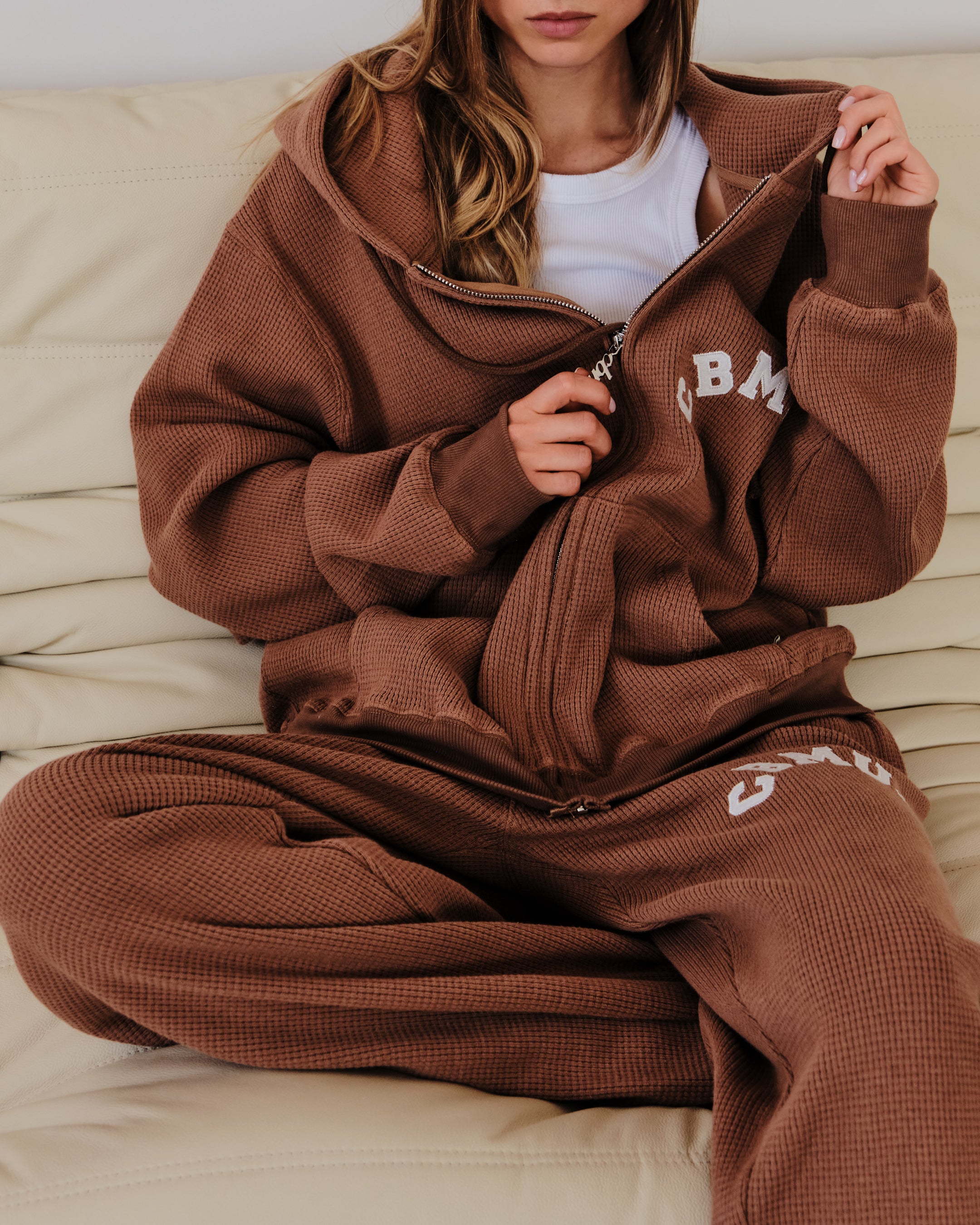 Waffle Zip Up - Caramel