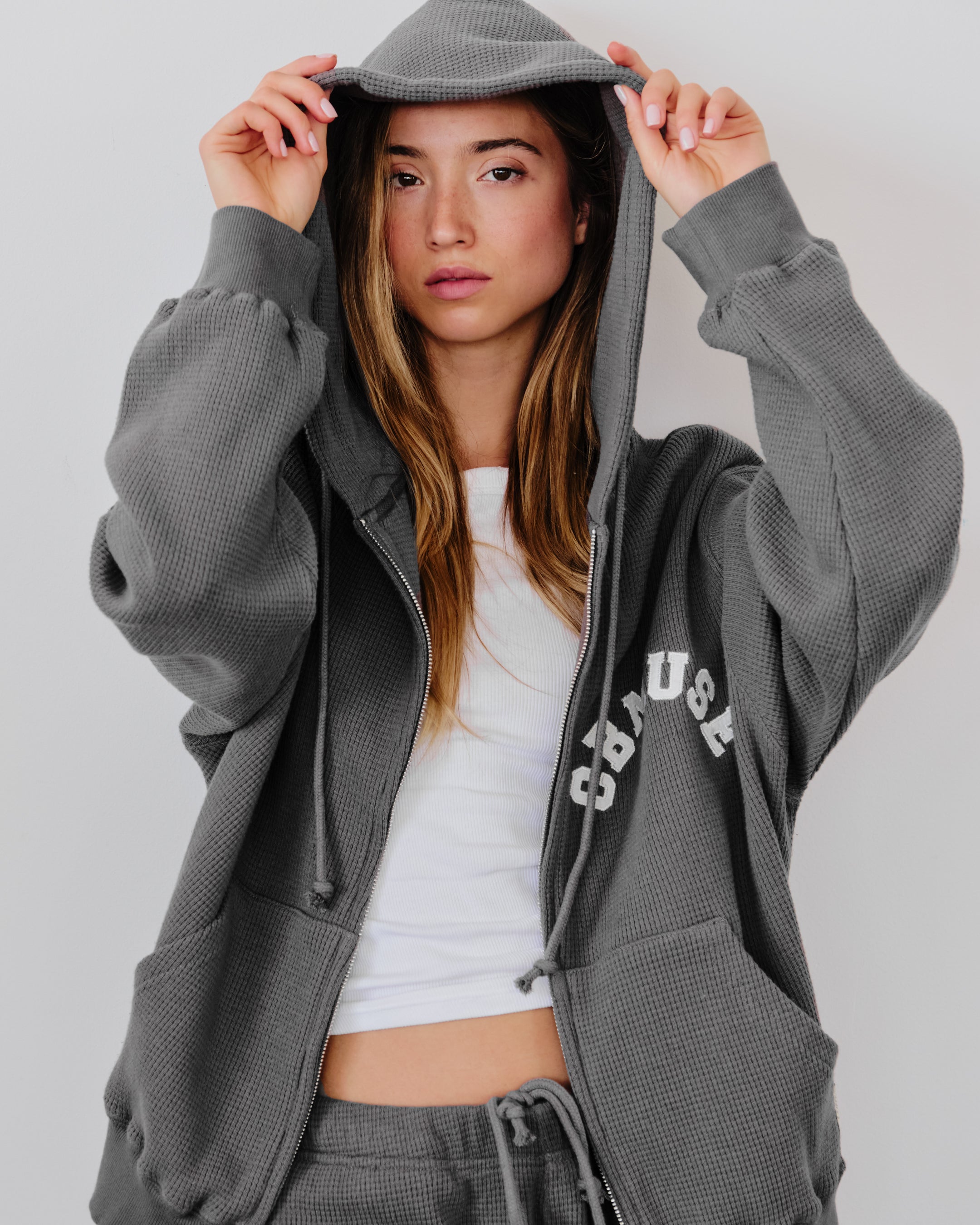 Waffle Zip Up - Truffle