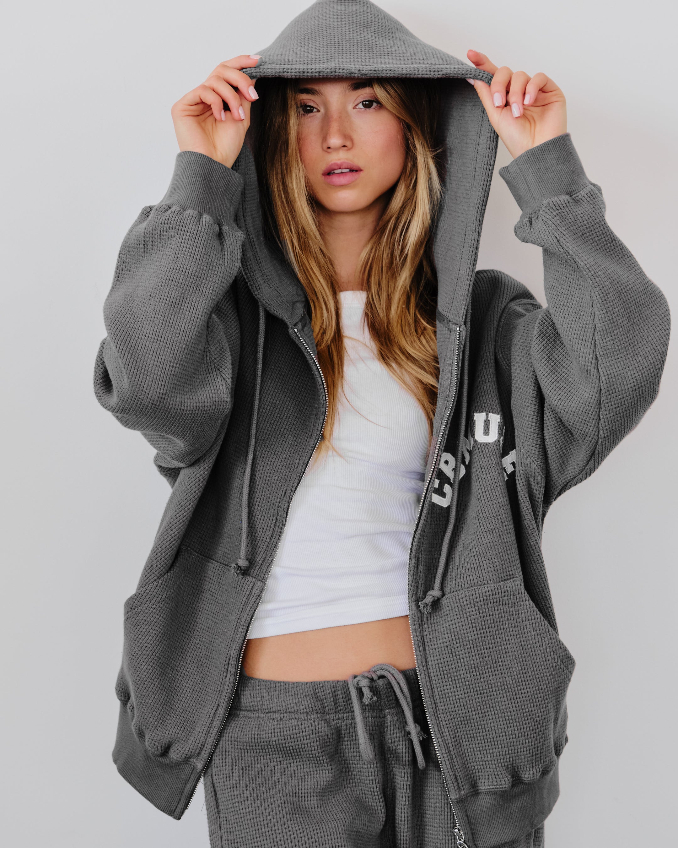 Waffle Zip Up - Truffle