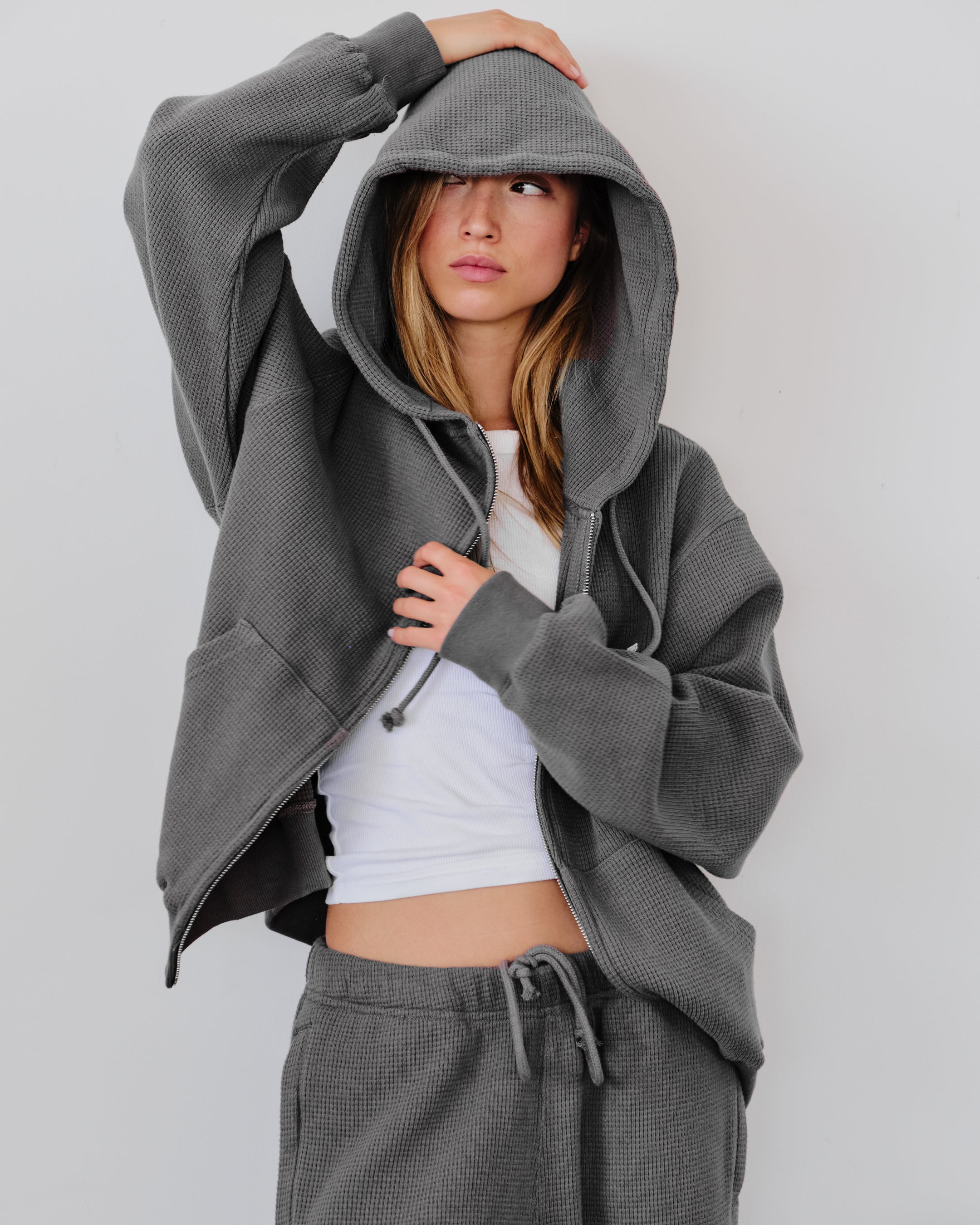 Waffle Zip Up - Truffle