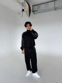 French Terry Piping Quarter Zip - Black