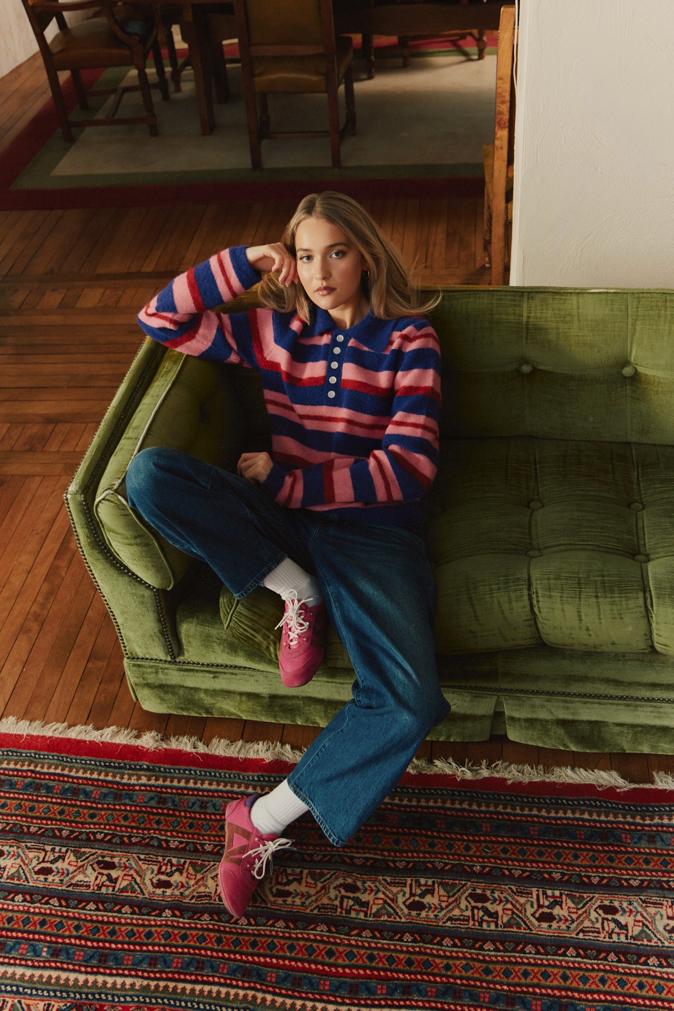 Polo Striped Wool Knit - Pink Swirl