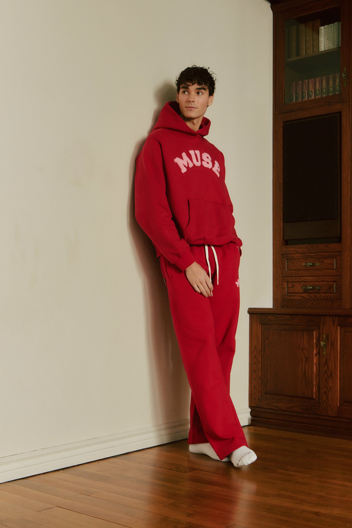 Heavyweight Chenille Hoodie Set - Cherry